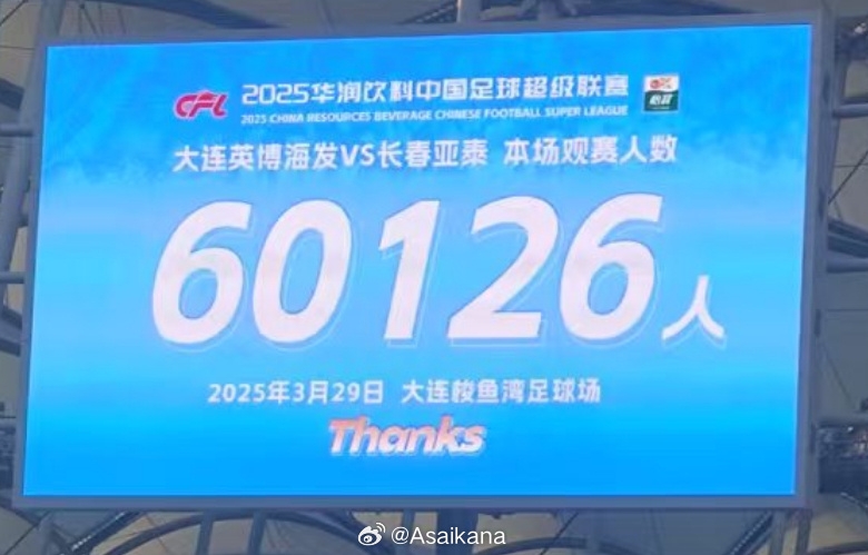 中超歷史第二！英博首個(gè)中超主場(chǎng)觀眾60126名 僅次2012年南京奧體